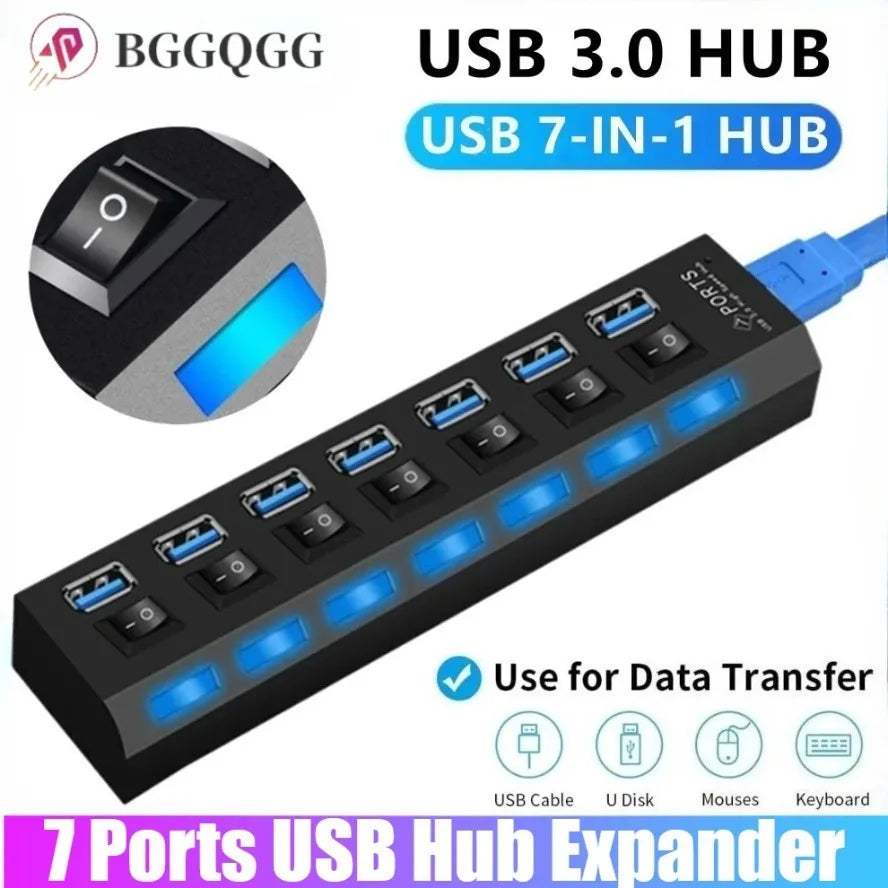 USB Hub 3.0 + 2.0 Multi-Port Expander – High-Speed 7-Port Splitter for PC & Laptop