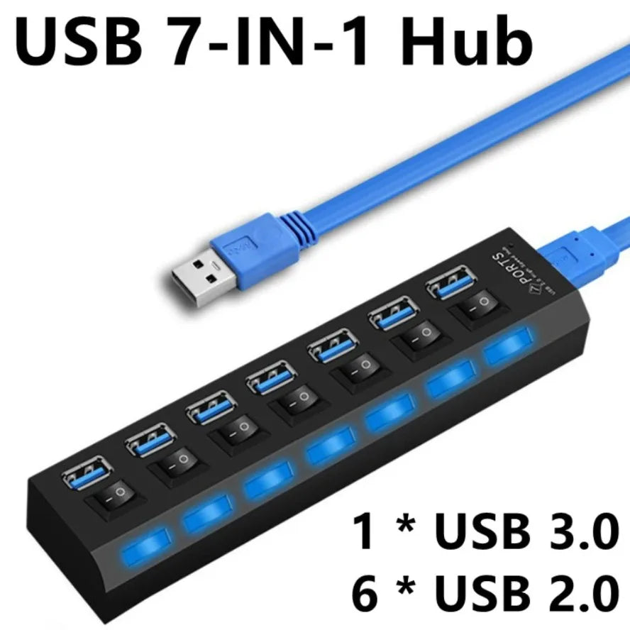 USB Hub 3.0 + 2.0 Multi-Port Expander – High-Speed 7-Port Splitter for PC & Laptop