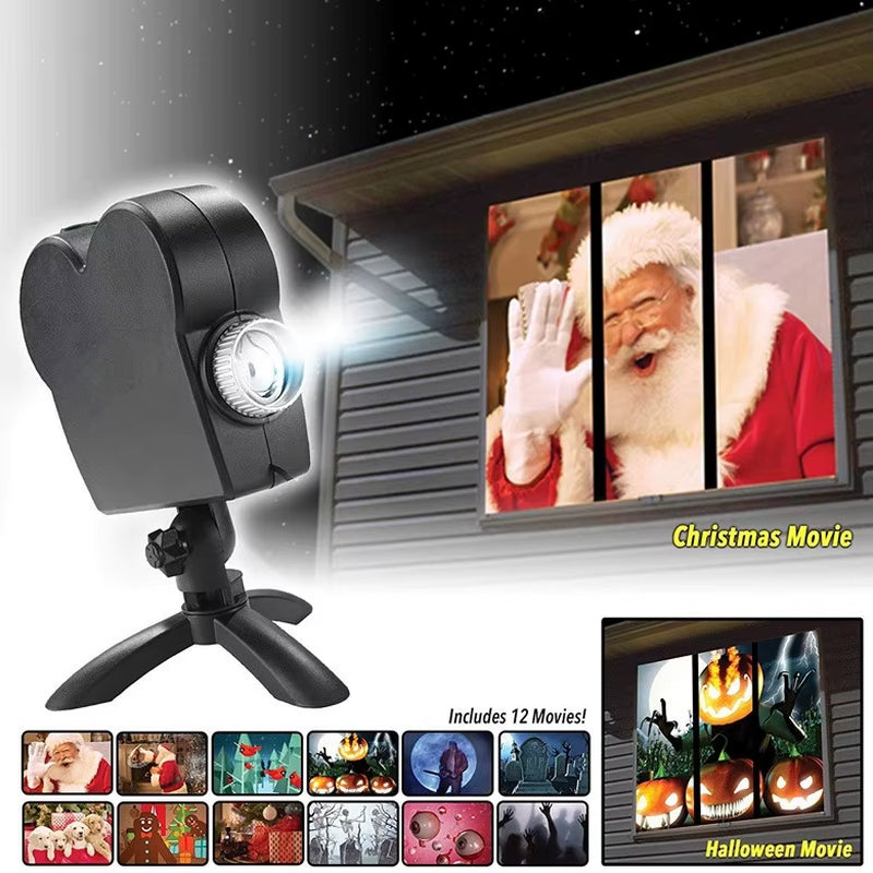 40W Window Projector Light – 12 Dynamic Holiday Movies | Waterproof Atmosphere Lamp for Christmas, Halloween & Home Parties