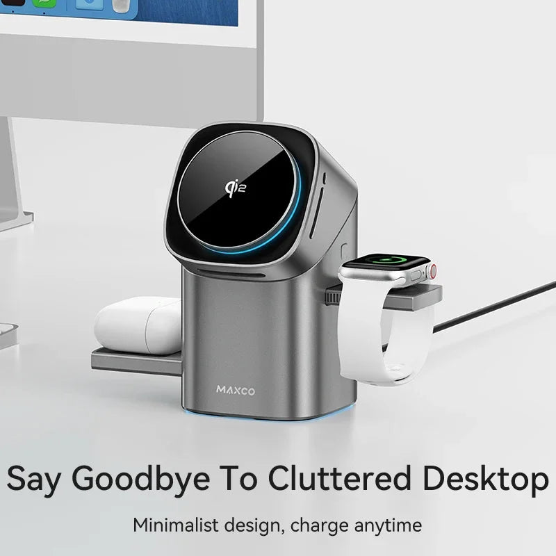 Qi2 Auto-Rotate 3-in-1 Magnetic Wireless Charger – Fast 15W Charging for iPhone, Apple Watch & AirPods